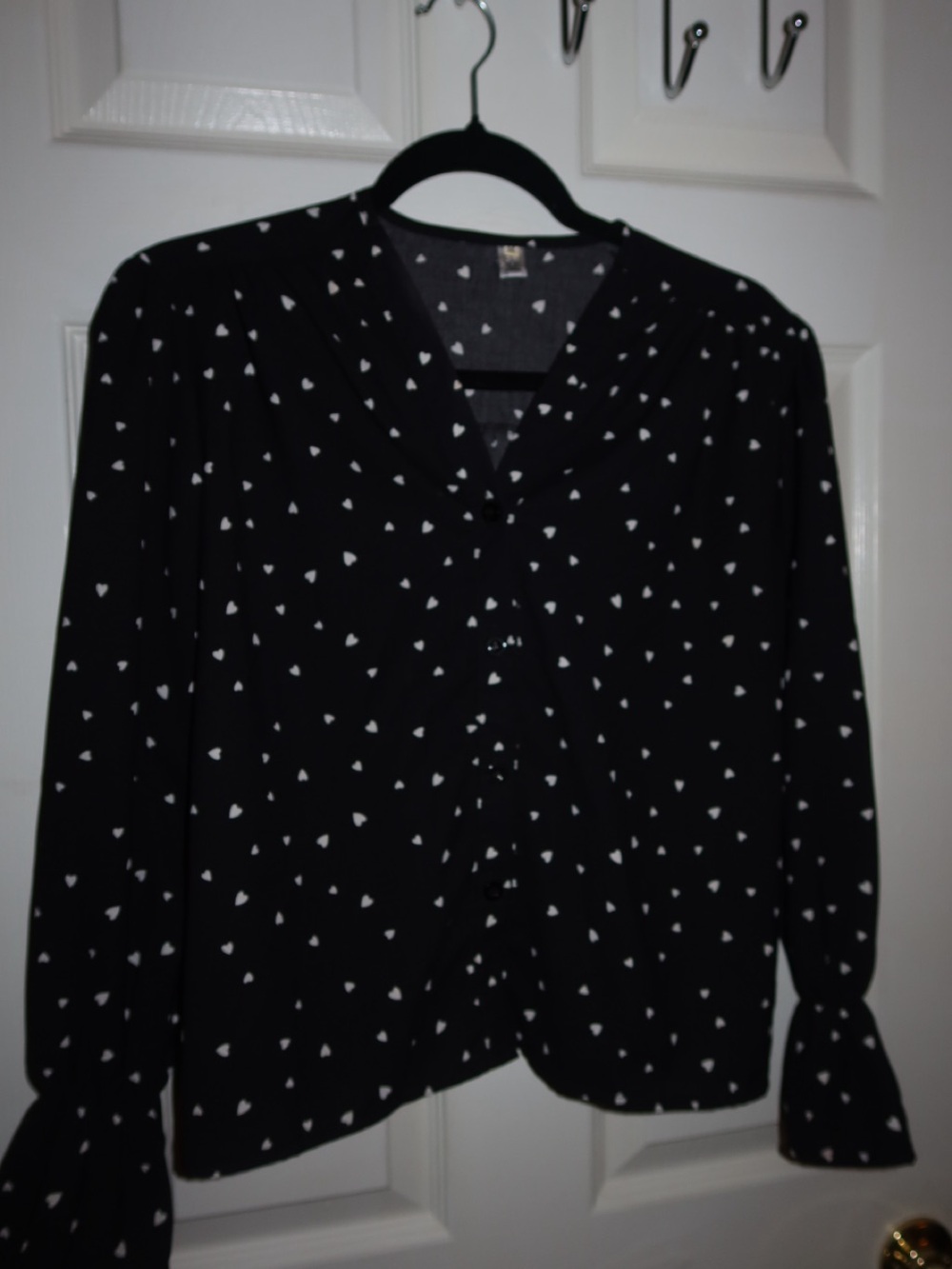 SHEIN Black Blouse with White Heart Print